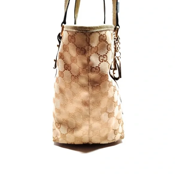 Authenticated Gucci Tote Bag With Heart Charm Canvas 139261 Brown & Beige Shoulder Bags